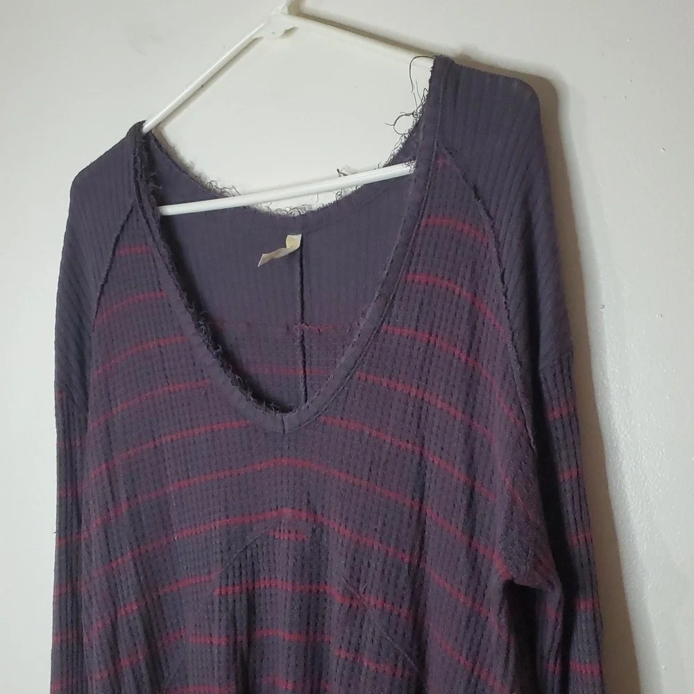 Free People Sunset Park Drippy Waffleknit Flowy Thermal Size Large Grey Red